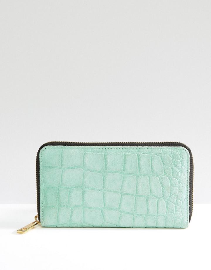 Asos Suede Embossed Croc Zip Around Purse - Blue