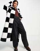 Asos Design Oversized Faux Fur Coat In Black And White-multi
