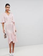 Asos Jacquard Kimono Sleeve Wrap Midi Dress - Pink