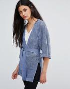 Only Loose Weave Longline Kimono Cardigan - Blue