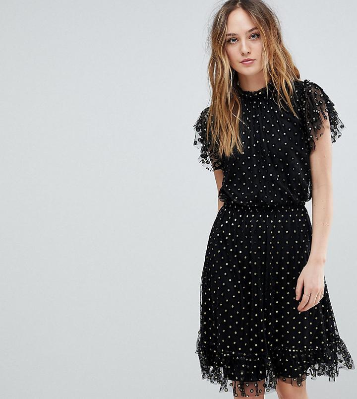 Y.a.s Tall Spotty Mesh Dress - Black