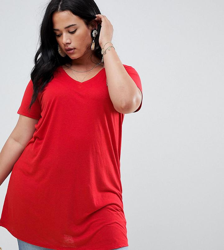 New Look Curve Textured Boyfriend Tee - Red