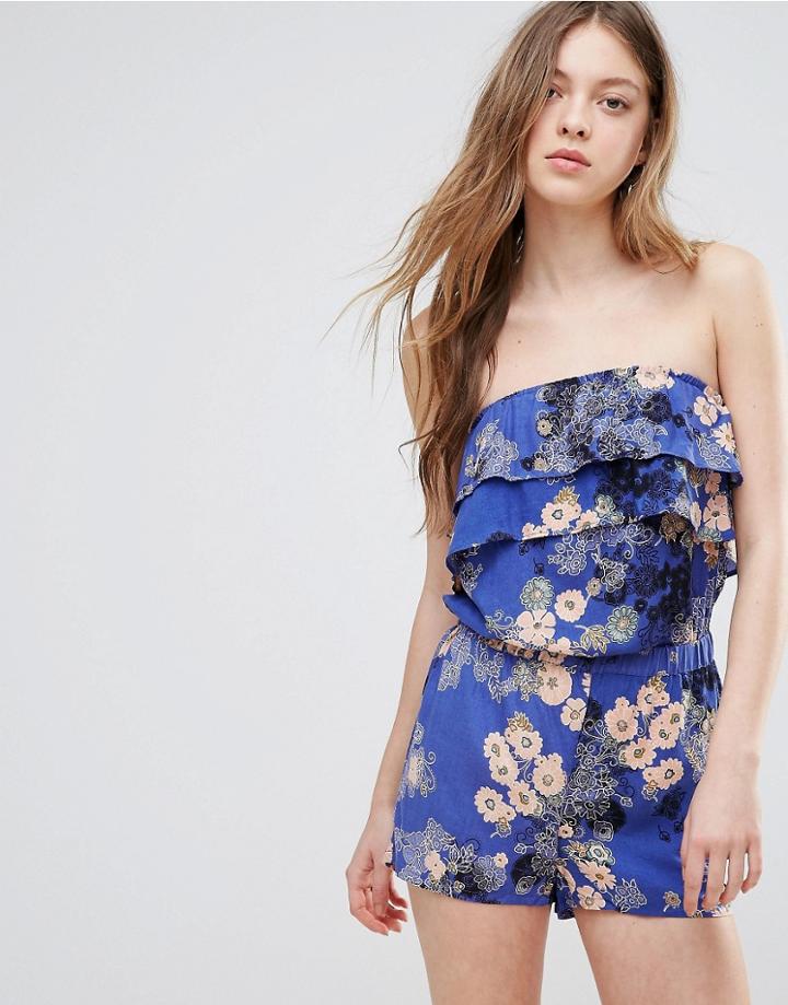 Vero Moda Bandeau Romper With Ruffles - Blue