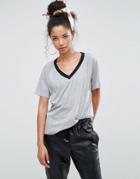 Asos T-shirt In Boyfriend Fit With Contrast V-neck - Gray