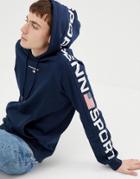 Penn Sport Hoodie In Navy With Logo Side Stripe - Navy