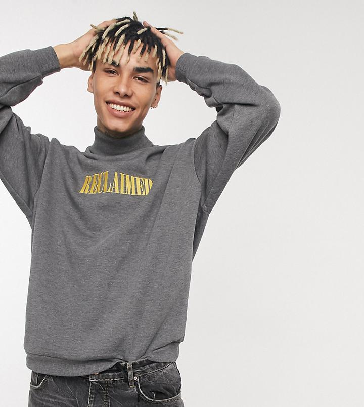 Reclaimed Vintage Inspired Roll Neck Logo Sweatshirt In Gray-blues