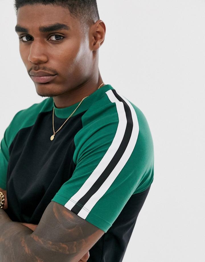 Asos Design Organic Raglan T-shirt With Taping In Black - Black