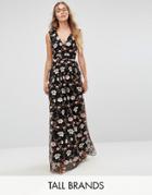 True Decadence Tall All Over Embroidered V Neck Maxi Dress - Multi