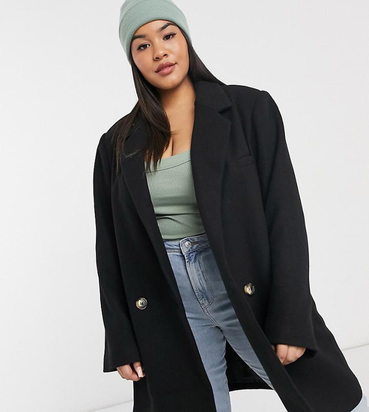 Asos Design Curve Boyfriend Coat In Black-brown