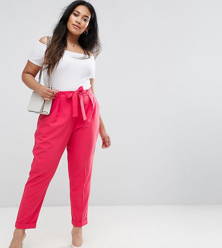 Asos Curve Woven Peg Pants With Obi Tie - Pink