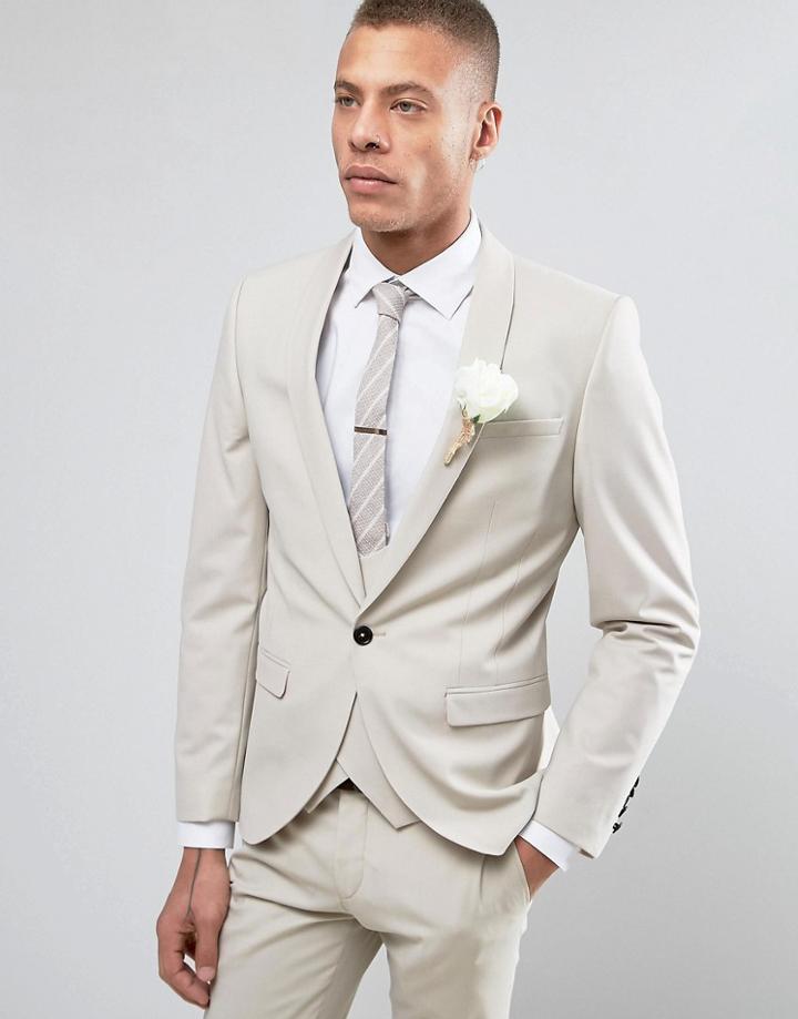 Noose & Monkey Super Skinny Wedding Suit Jacket - Beige