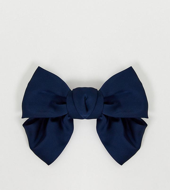 My Accessories London Exclusive Navy Satin Oversized Bow Hair Clip-blue
