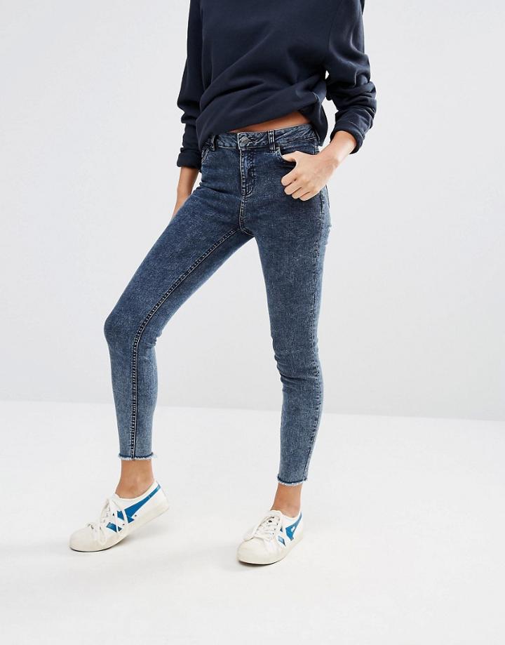 New Look Acid Wash Skinny Jean With Fray Hem - Blue