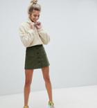 Bershka Button Up Skirt In Khaki