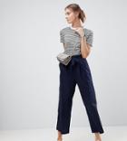 Asos Tall Tailored Linen Culotte With Tie Waist - Navy
