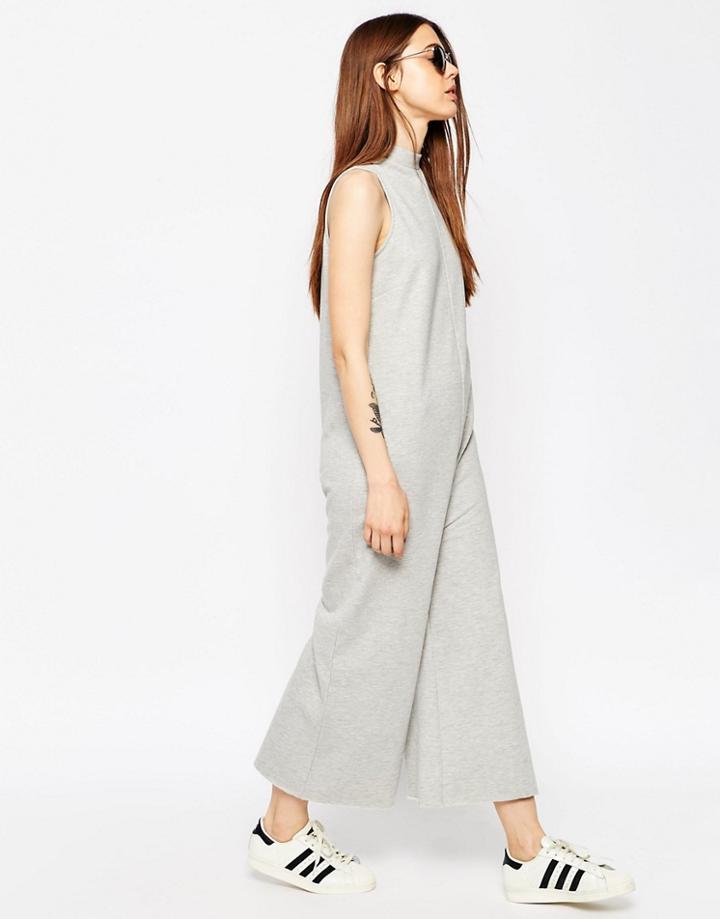 Asos Jersey Jumpsuit With High Neck In Sweat - Gray