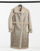 Vila Longline Faux Fur Coat With Panelled Detail In Beige-neutral