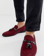 Asos Design Loafers In Burgundy Faux Suede With Tassel - Red