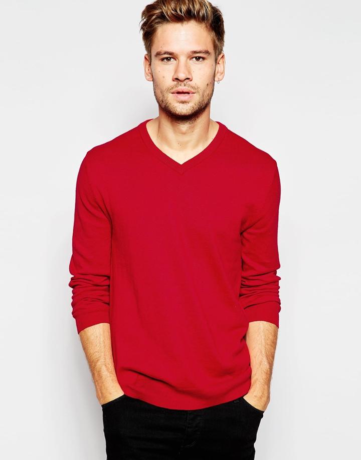 Esprit Cashmere Mix V Neck Sweater - Red