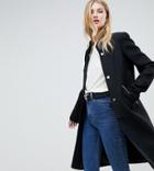 Asos Design Tall Smart Funnel Neck Coat With Contrast Trim - Black