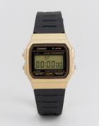 Casio Digital Silicone Strap Watch In Black/gold F91wm-9a - Black