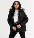 New Look Curve Faux Fur Hooded Parka Coat In Black