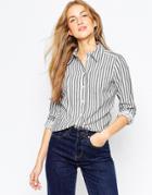 Asos Fitted Shirt In Mono Stripe - Multi