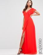 Asos Tall Frill Wrap Maxi Dress - Red