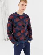 Farah Helmond Geo Print Crew Neck Sweat In Navy - Navy