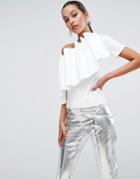 Asos Occasion Top In Ponte With Ruffle & Pleats - White
