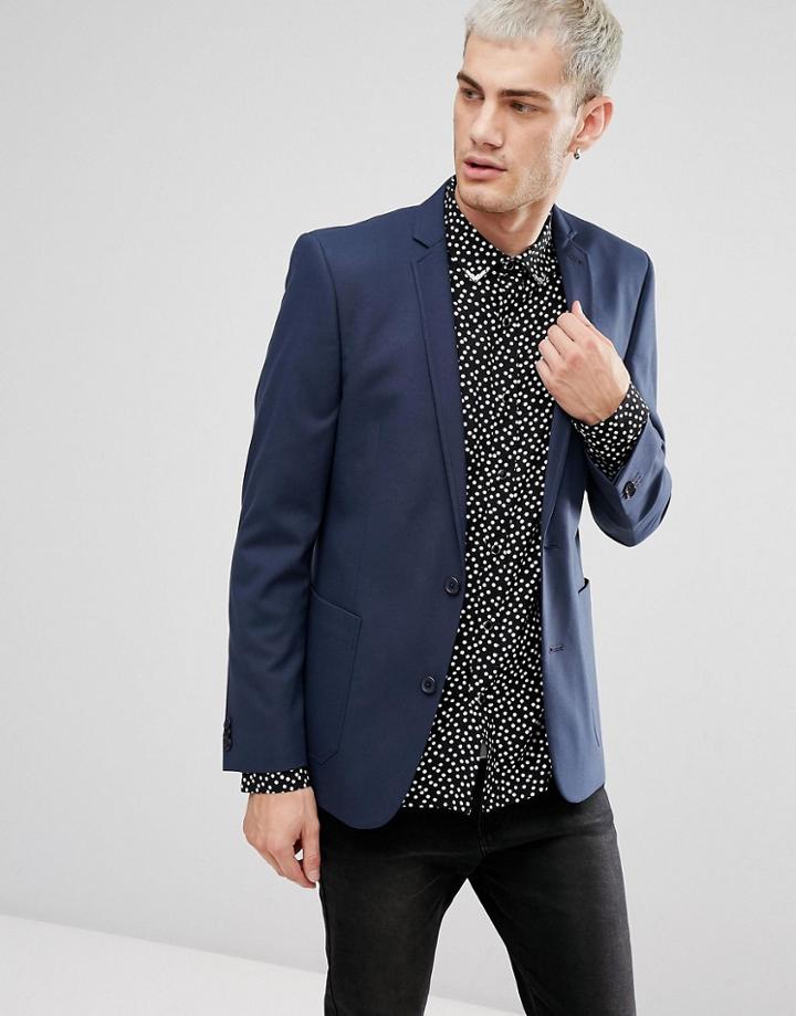Asos Skinny Blazer In Blue - Blue