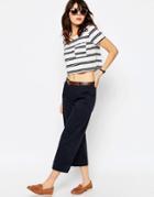 Asos Wide Leg Chino Pants With Belt - Navy