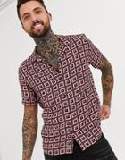 Asos Design Relaxed Fit Shirt In Geo Print-red