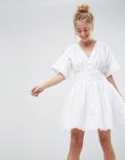 Asos Design Broderie Casual Tea Mini Dress-white