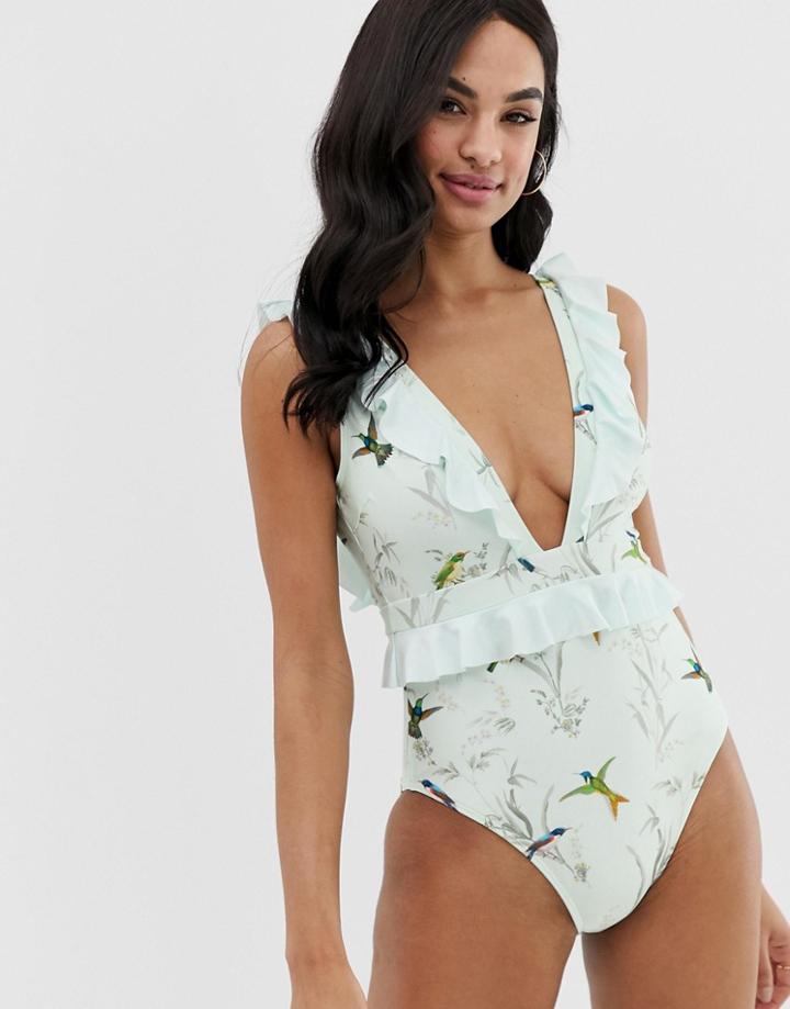 Ted Baker Daisbee Ruffle Swimsuit - Green