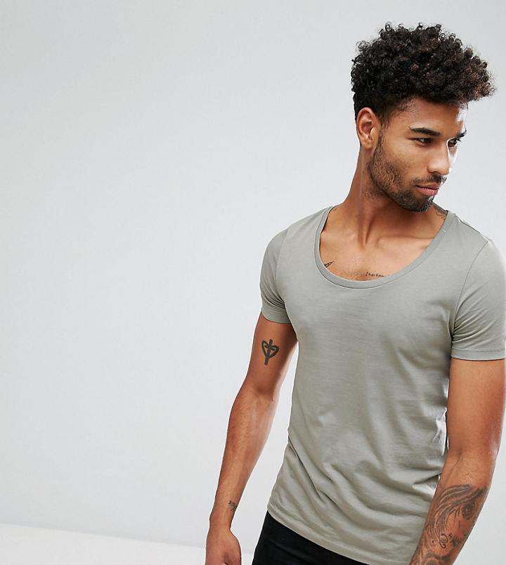 Asos Tall T-shirt With Deep Scoop - Green