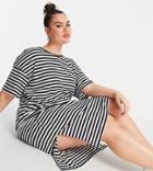 Noisy May Curve Midi T-shirt Dress In Black & White Stripe-multi