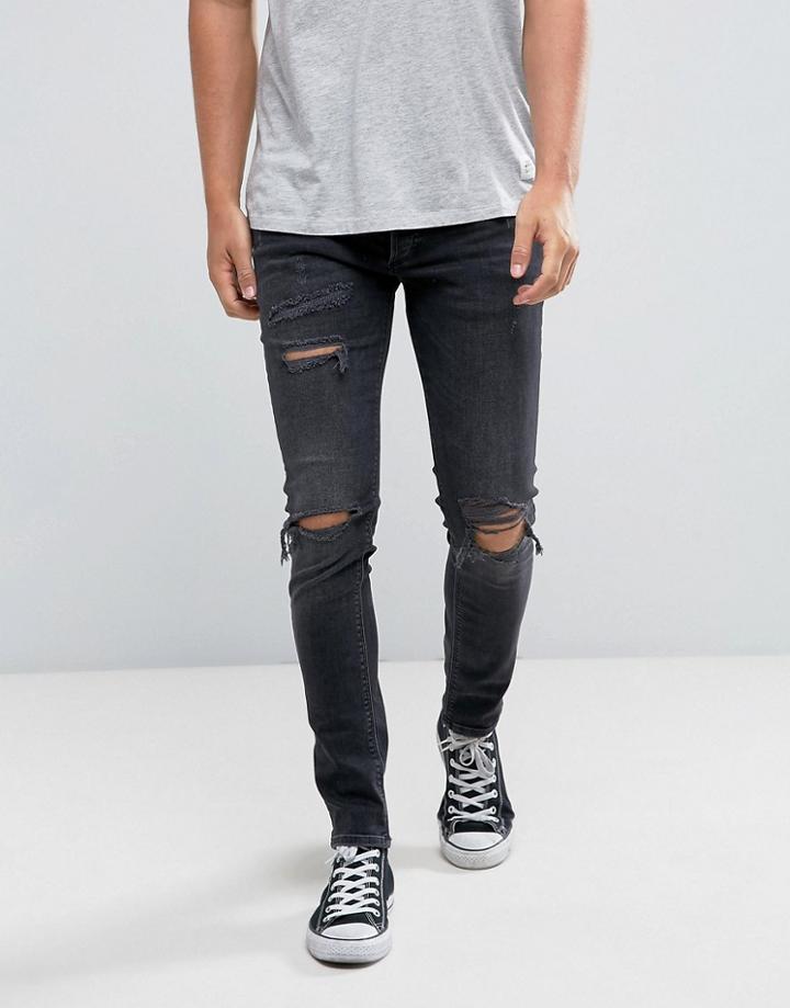 River Island Skinny Jeans With Rips In Black Wash