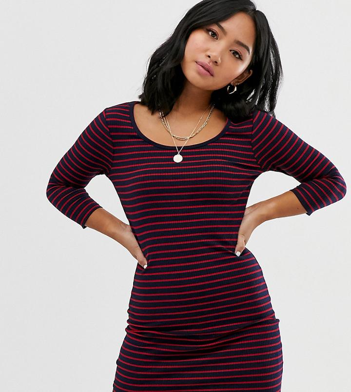 Brave Soul Petite Tippi Stripe Dress In Rib - Navy