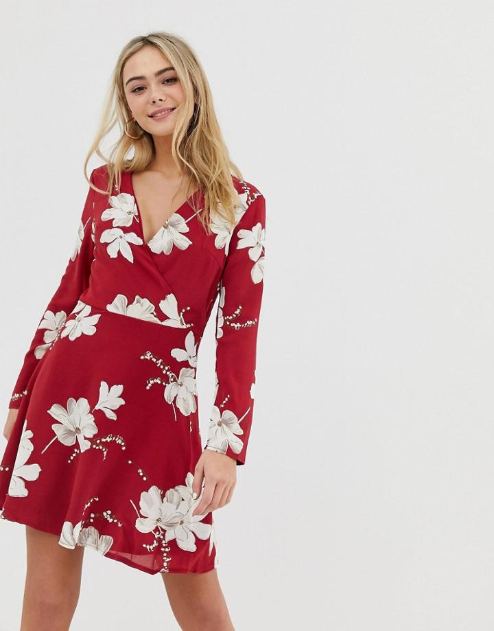 Parisian Floral Wrap Dress-red