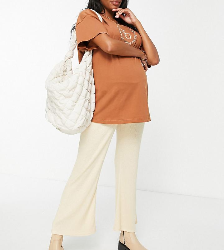 Asos Design Maternity Coordinating Underbump Slouchy Textured Rib Pants In Yellow-neutral
