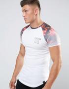 11 Degrees Raglan T-shirt With Floral Print Sleeves - White