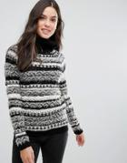 Brave Soul Osha Roll Neck Stripe Sweater - Black
