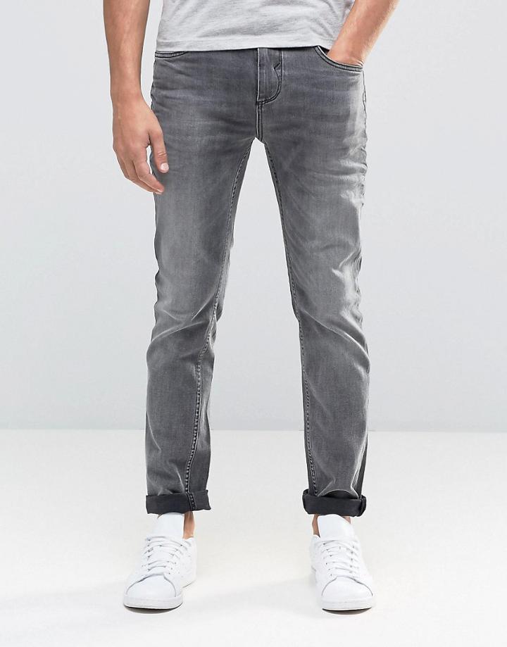 Selected Homme Washed Grey Jeans With Stretch In Slim Fit - Gray