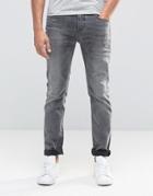 Selected Homme Washed Grey Jeans With Stretch In Slim Fit - Gray