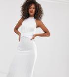Outrageous Fortune Tall High Neck Knitted Midaxi Dress In White - White