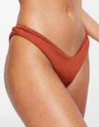 Kulani Kinis Rib V High Leg Bikini Bottom In Rust-brown