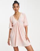 Asos Design Plisse Batwing Mini Dress In Pink Leopard Print-multi