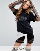 Kiss & Tell Oversized Vintage T-shirt With Studded Kiss Logo - Black