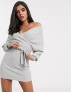 Parallel Lines Knitted Wrap Mini Dress With Cut Out Back